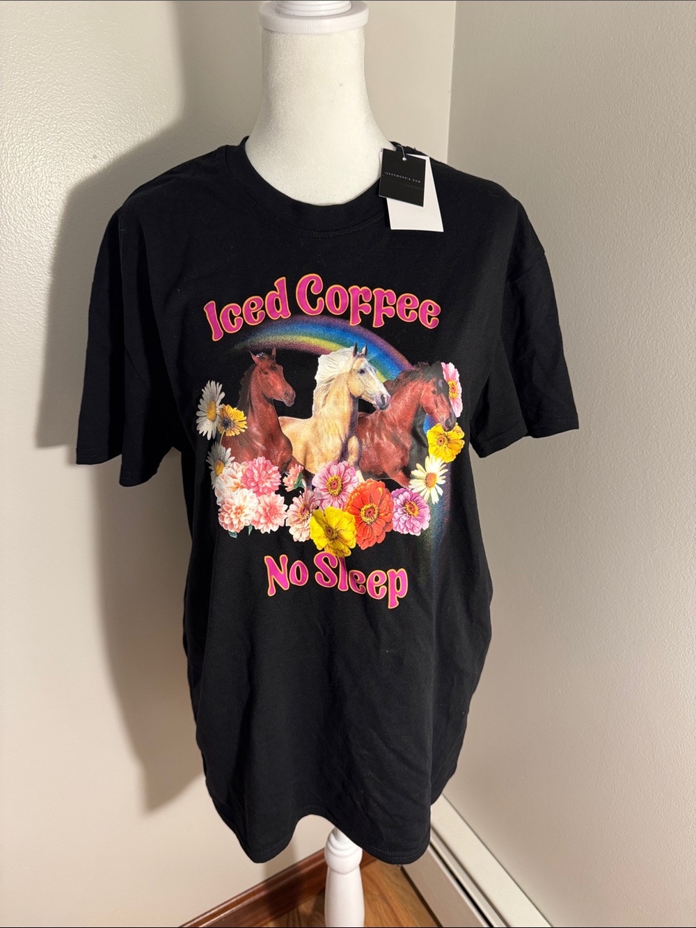 Black 'Iced Coffee No Sleep' Graphic Tee Unisex NWT